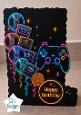 Neon Retro Gaming Birthday Topper – Controller & Pixel Arcade Card Front
