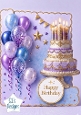 Luxury Purple & Gold Birthday Cake Topper with Balloons & Stars
