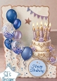 Elegant Lavender & Gold Birthday Cake Topper with Balloons & Bunting