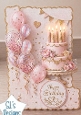 Elegant Pink & Gold Birthday Cake Topper with Balloons & Hearts