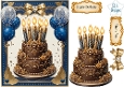 Luxury Blue & Gold Birthday Cake Topper with Balloons & Sentiment Labels
