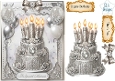 Elegant Silver & White Birthday Cake Topper with Balloons & Sentiment Labels