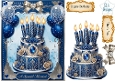 Elegant Blue & Silver Birthday Cake Topper with Balloons & Sentiment Labels