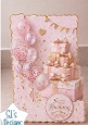 Pink & Gold Birthday Topper with Balloons, Gifts & Elegant Frame