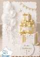 White & Gold Birthday Topper with Balloons & Gift Stack