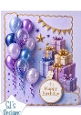 Blue & Purple Birthday Topper with Balloons, Gifts & Gold Accents