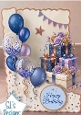 Blue & Purple Birthday Topper with Balloons, Gifts & Floral Accents