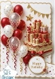 Red & Gold Luxury Birthday Topper with Balloons & Gift Display