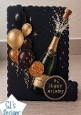 Black & Gold Champagne Birthday Topper with Balloons & Sparkle
