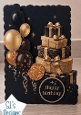 Black & Gold Birthday Topper with Gift Stack & Balloons