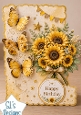 Elegant Sunflower Birthday Topper with Butterflies & Gold Accents