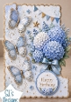 Elegant Blue Butterfly Birthday Topper with Hydrangeas & Gold Accents