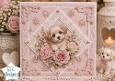 Sweet Puppy with Pink Roses Layered Card Topper