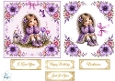 Purple Doll & Floral Garden Topper – Vintage Style Card Front