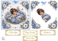 Sleeping Baby in Blue & Floral Corners Topper – Soft Pastel Card Front