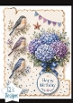 Birdsong & Hydrangea Birthday Card Front – Elegant Happy Birthday Topper