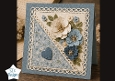 Elegant Blue & Green Floral Card Front – Layered 3D Flowers & Heart Panel