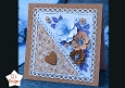 Blue & Brown Floral Card Front – Elegant Layered 3D Flowers & Heart Panel