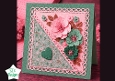 Pink & Green Floral Card Front – Elegant Layered 3D Flowers & Heart Panel