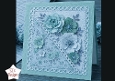 Teal & Mint Floral Card Front – Elegant Layered 3D Flowers & Lace Frame