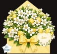 Lemon & White Blossom Envelope – Fresh Floral Card Front with Yellow Bow