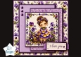 Pansy Flower Fairy Card Front – Cute Child Illustration & Purple‑Yellow Floral Topper