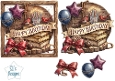Rustic Birthday Card Front – Books, Candles, Birds & Festive Balloons