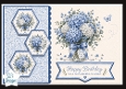 Blue Hydrangea Vase & Hexagon Panels – Happy Birthday to a Wonderful Woman Topper