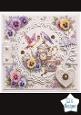 Pansy Tea Time Card Front – Vintage Teapot & Birds