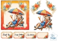 Vintage Summer Relaxing Lady Floral Card Front Set