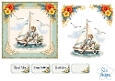 Vintage Sailing Boat Man Nautical Floral Card Front Set