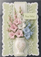 Elegant Pastel Floral Vase Happy Birthday Card Front