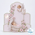 Angel & Baby Girl Cradle Floral Its a Girl Card Front