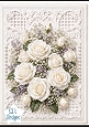Elegant White Rose Bouquet & Lace 3D Floral Topper