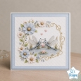 Cute Dragonflies with Heart on Lily Pad Floral Card Front
