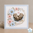 Cute Otter Couple Holding Hands Floral Card Front