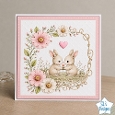 Cute Rabbit Couple with Flower Gift Pastel Floral Card Front