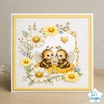 Cute Bee Couple with Daisy on Honeycomb Floral Card Front