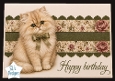 Cute Kitten Birthday Card Topper with Floral Borders