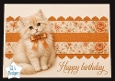 Cute Kitten Birthday Card Topper with Orange Bow