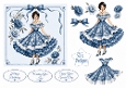 Elegant Vintage Blue Floral Lady – Card Front & Toppers Set