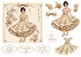 Elegant Vintage Beige Floral Lady – Card Front & Toppers Set