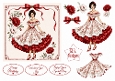 Elegant Vintage Red Floral Lady – Card Front & Toppers Set