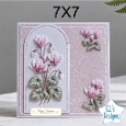 Elegant 7x7 Pink Floral Birthday Card Front – Layered Flower Design