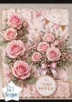 Elegant Pink Floral Birthday Card Topper with Gold Details