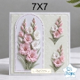 Elegant 7x7 Pink & White Floral Birthday Card Front – Layered Flower Design