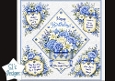 Elegant Blue & White Floral Birthday Topper – Embossed Card Front