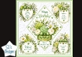 Elegant Green & White Floral Birthday Topper – Embossed Card Front