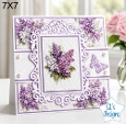 Lilac Floral Card Topper – Elegant 7x7 Lace and Flowers Design