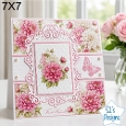 Pink Dahlia Floral Card Topper – Elegant 7x7 Lace Frame Design